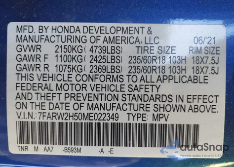 2021 Honda Cr-V Awd Ex from USA, damaged, VIN 7FARW2H50ME022349